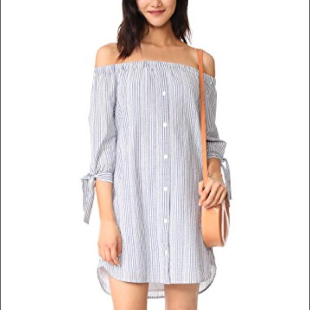 MADEWELL Blue & White Striped Off-Shoulder Shirt Dress Sz. S